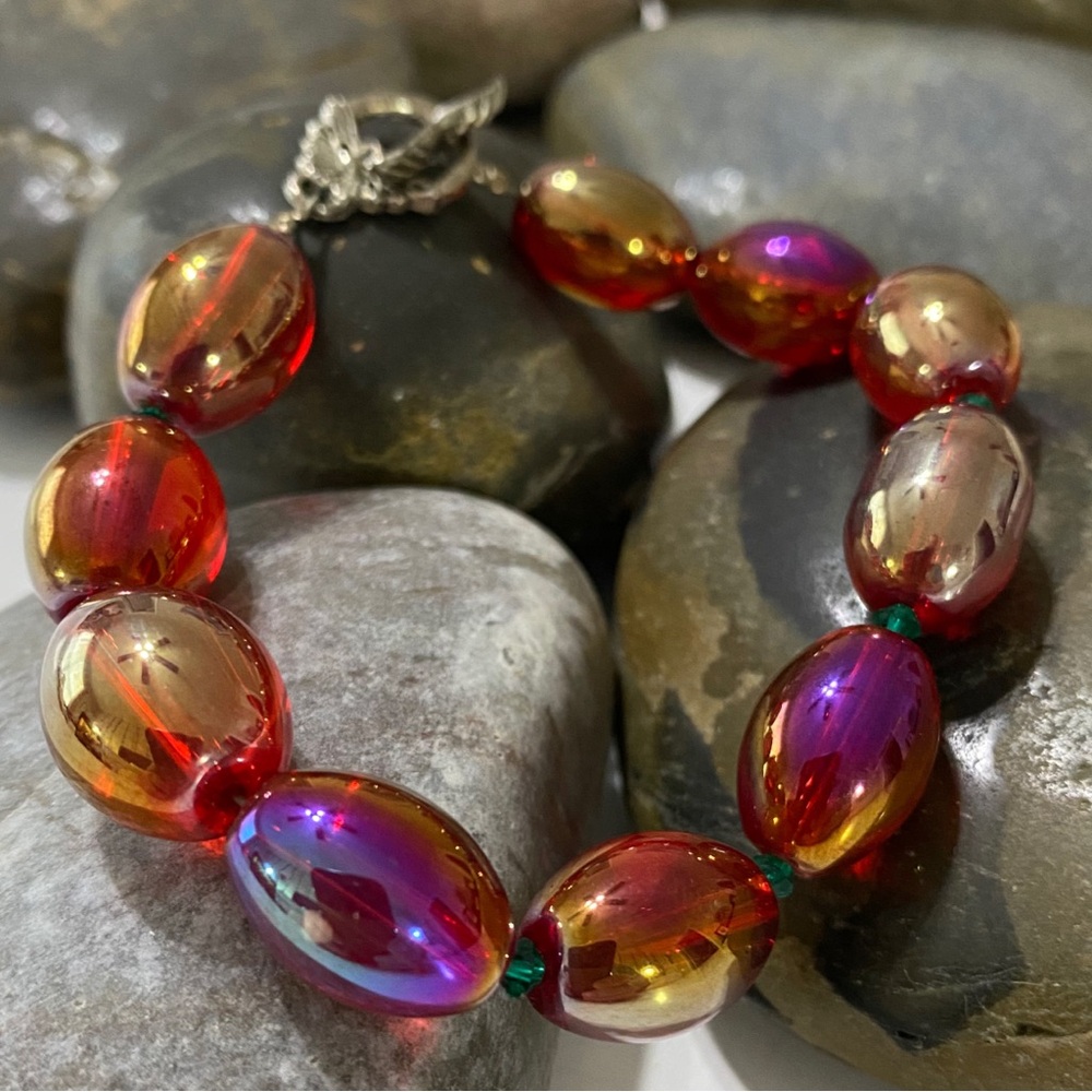 Handmade Sangria Wine Iridescent Lucite and Sterling Silver Bracelet